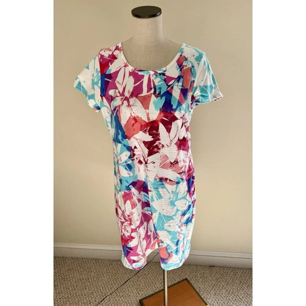T By Talbots Tropical Stretch Cross Back Dress SZ LG Beach Cruise Resort - Picture 2 of 8